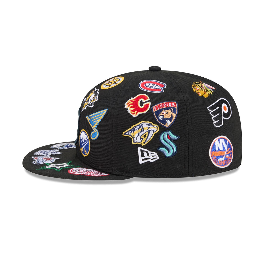 NHL All Over Logo Black 59FIFTY Fitted Hat