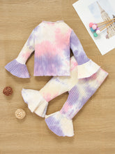 Load image into Gallery viewer, Baby Girl Tie-Dye Ribbed Bell Sleeve Top and Bell Bottoms Set
