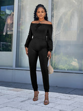 Load image into Gallery viewer, Lace-Up Off-Shoulder Long Sleeve Jumpsuit
