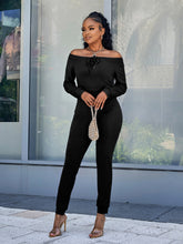 Load image into Gallery viewer, Lace-Up Off-Shoulder Long Sleeve Jumpsuit
