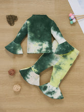 Load image into Gallery viewer, Baby Girl Tie-Dye Ribbed Bell Sleeve Top and Bell Bottoms Set
