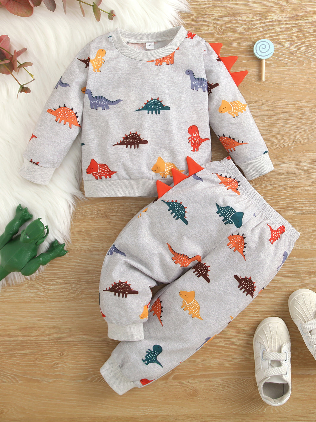Baby Dinosaur Print Pullover and Joggers Set
